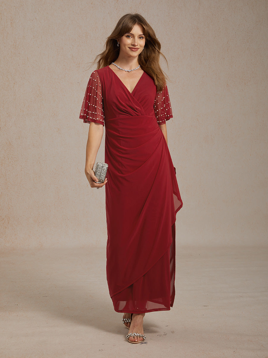 Elegant Formal Dress with Embellished Flutter Sleeves