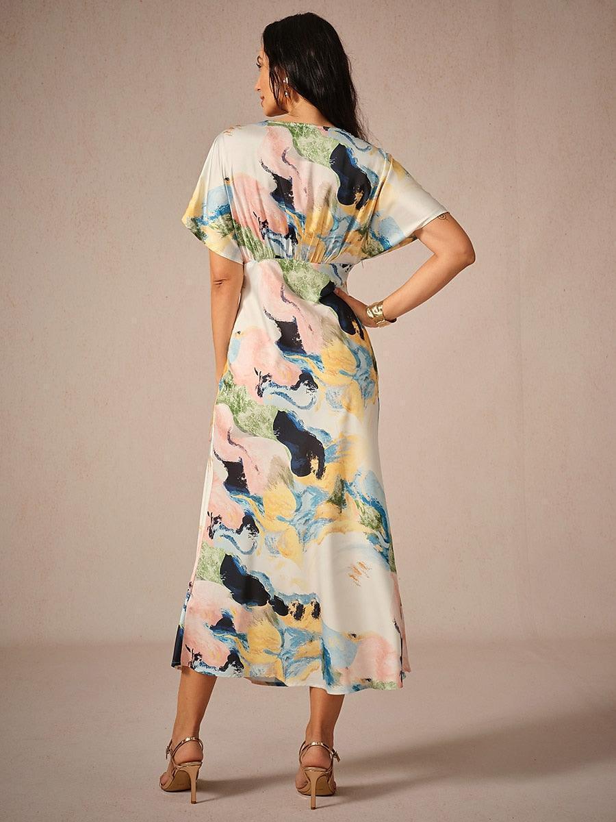 Satin Tie Dye Marble Print Maxi Dress