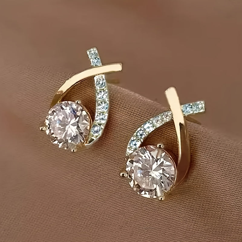 Golden Cross Zirconia Stud Earrings - LEESTIA