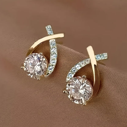 Golden Cross Zirconia Stud Earrings - LEESTIA