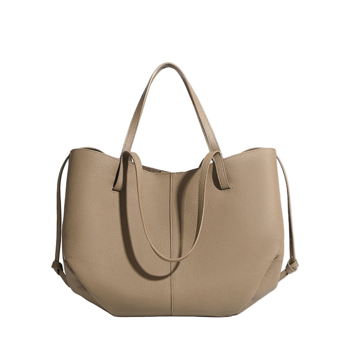 Elegant Genuine Pebbled Leather Tote Bag with Pouch