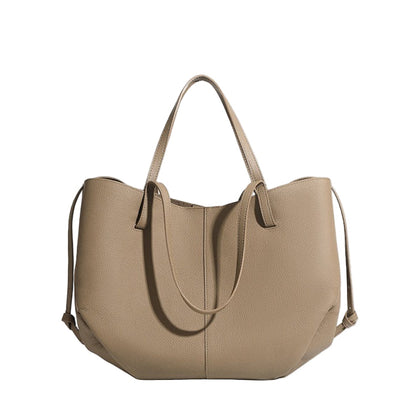 Elegant Genuine Pebbled Leather Tote Bag with Pouch