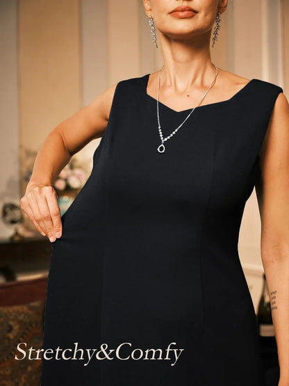 Sleeveless Sheath Midi Black Dress