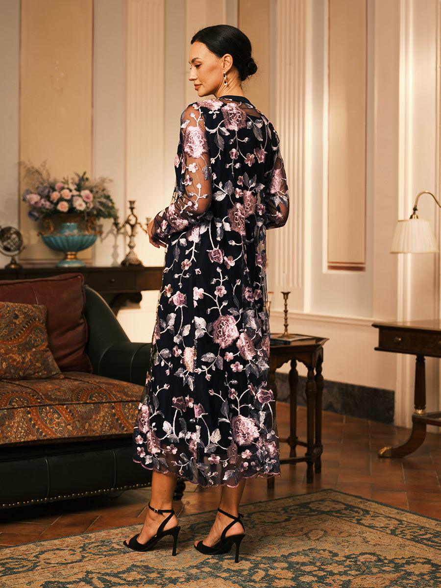A-line Dress With Embroidered Lace Jacket