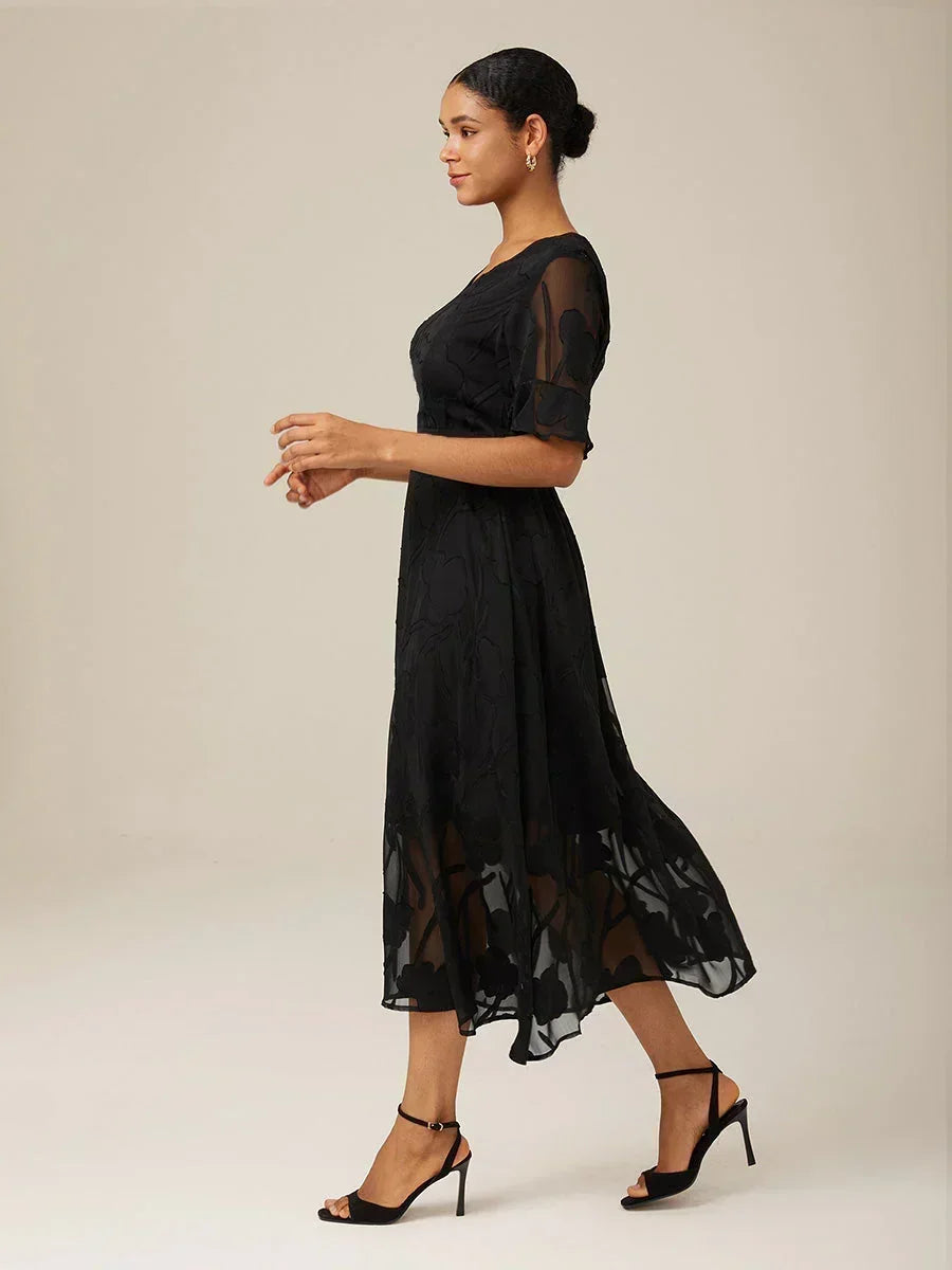 Ruffle Flutter Lace Maxi Dress