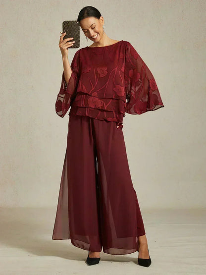 Straight Leg Pant With Chiffon Split Leg Overlay