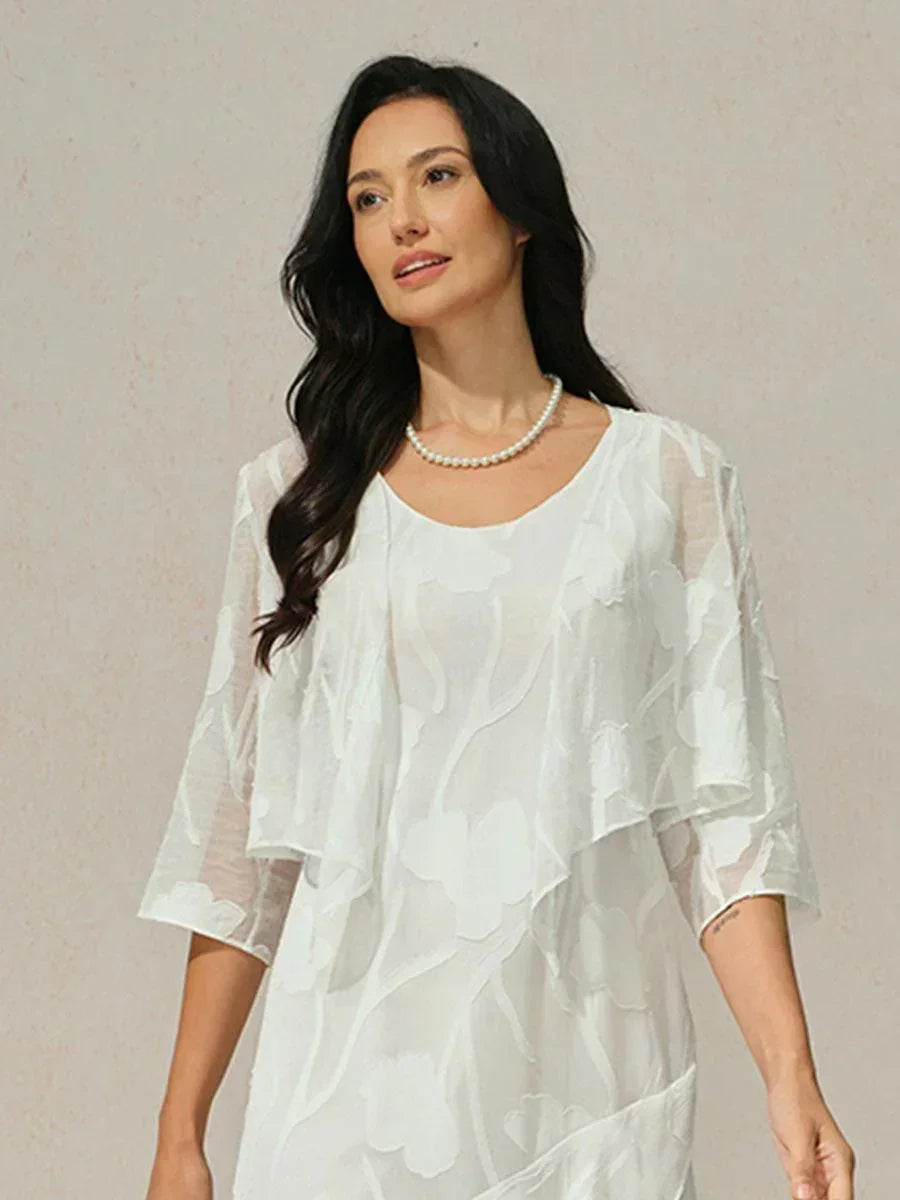 Floral Sheer Chiffon 3/4 Sleeve Shrug