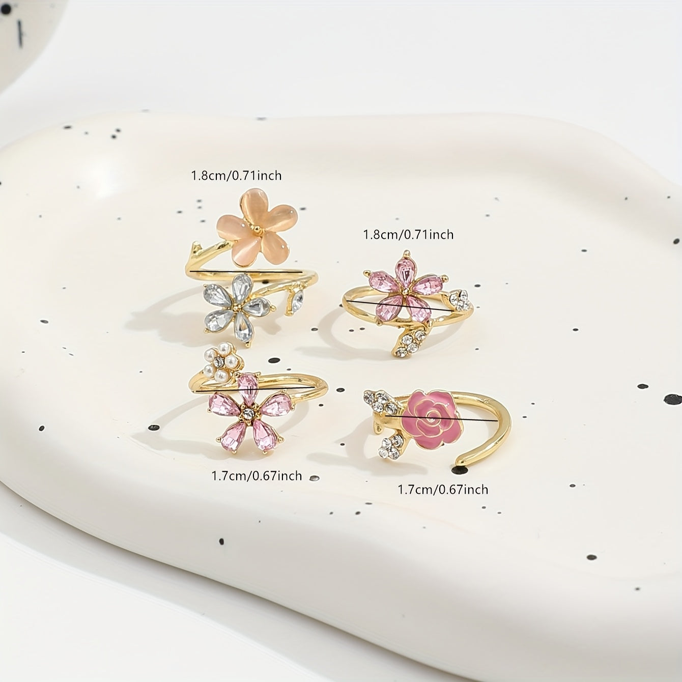 Alloy Rhinestone Pearl Ring Set - LEESTIA