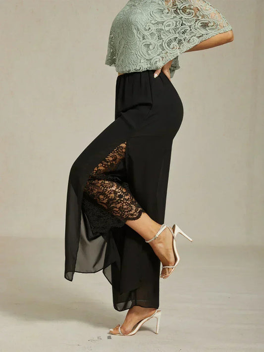 Lace Straight Leg Pant With Chiffon Split Leg Overlay