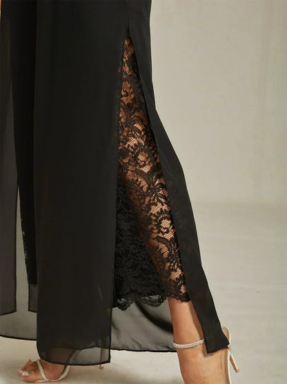 Straight Leg Pant With Chiffon Split Leg Overlay