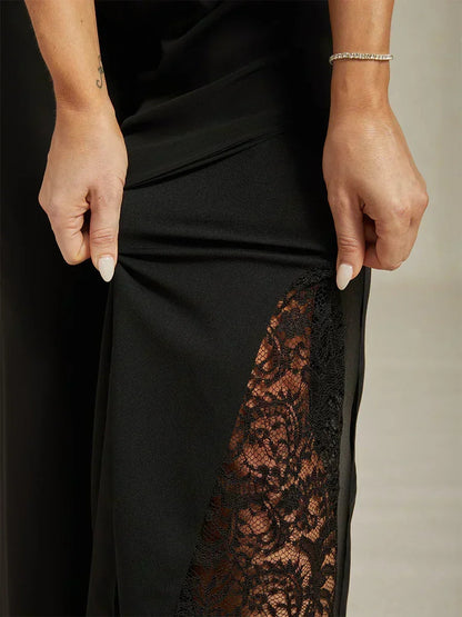 Lace Straight Leg Pant With Chiffon Split Leg Overlay