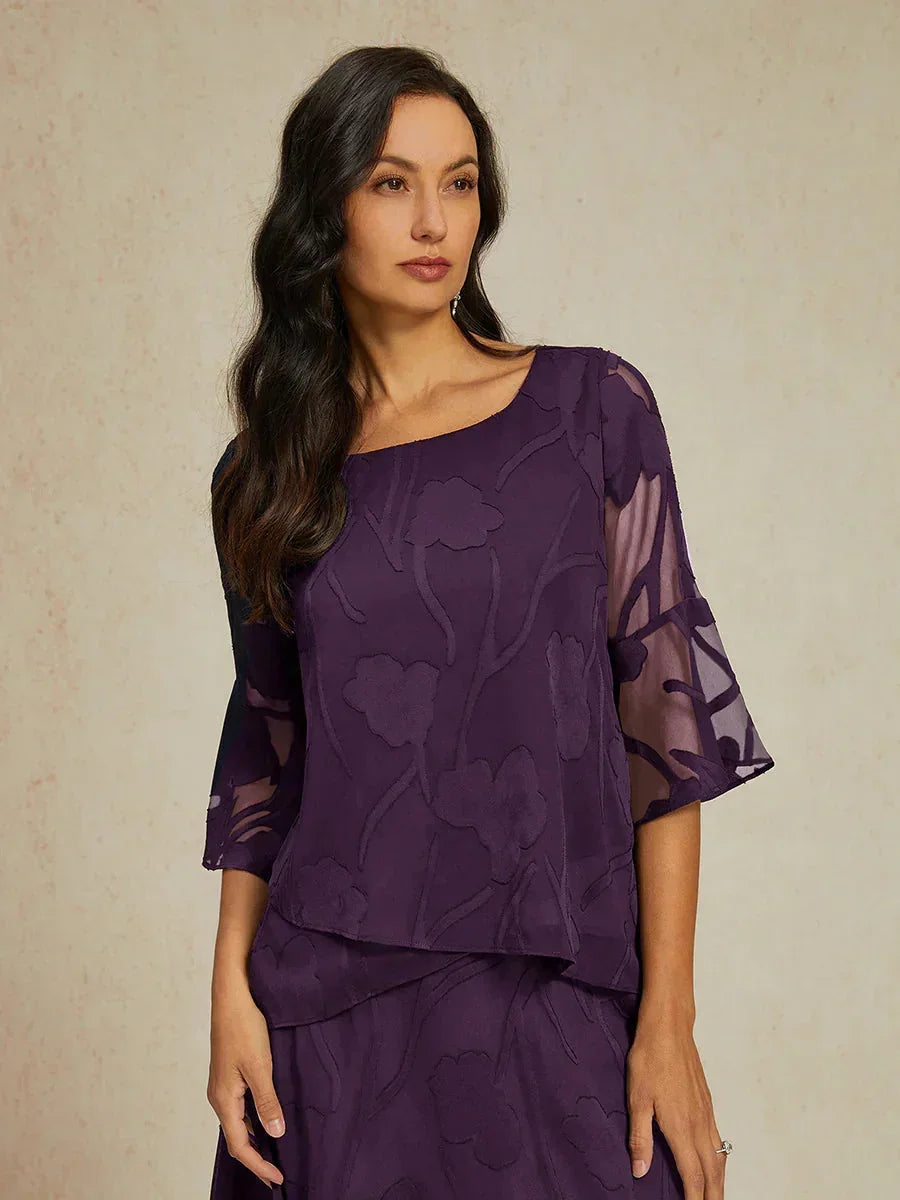 Dressy Chiffon Asymmetric Hem Blouse