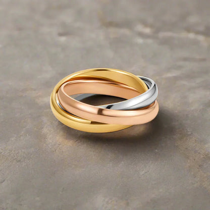 Trinity Interlocking Gold, Silver & Rose Band Ring - LEESTIA