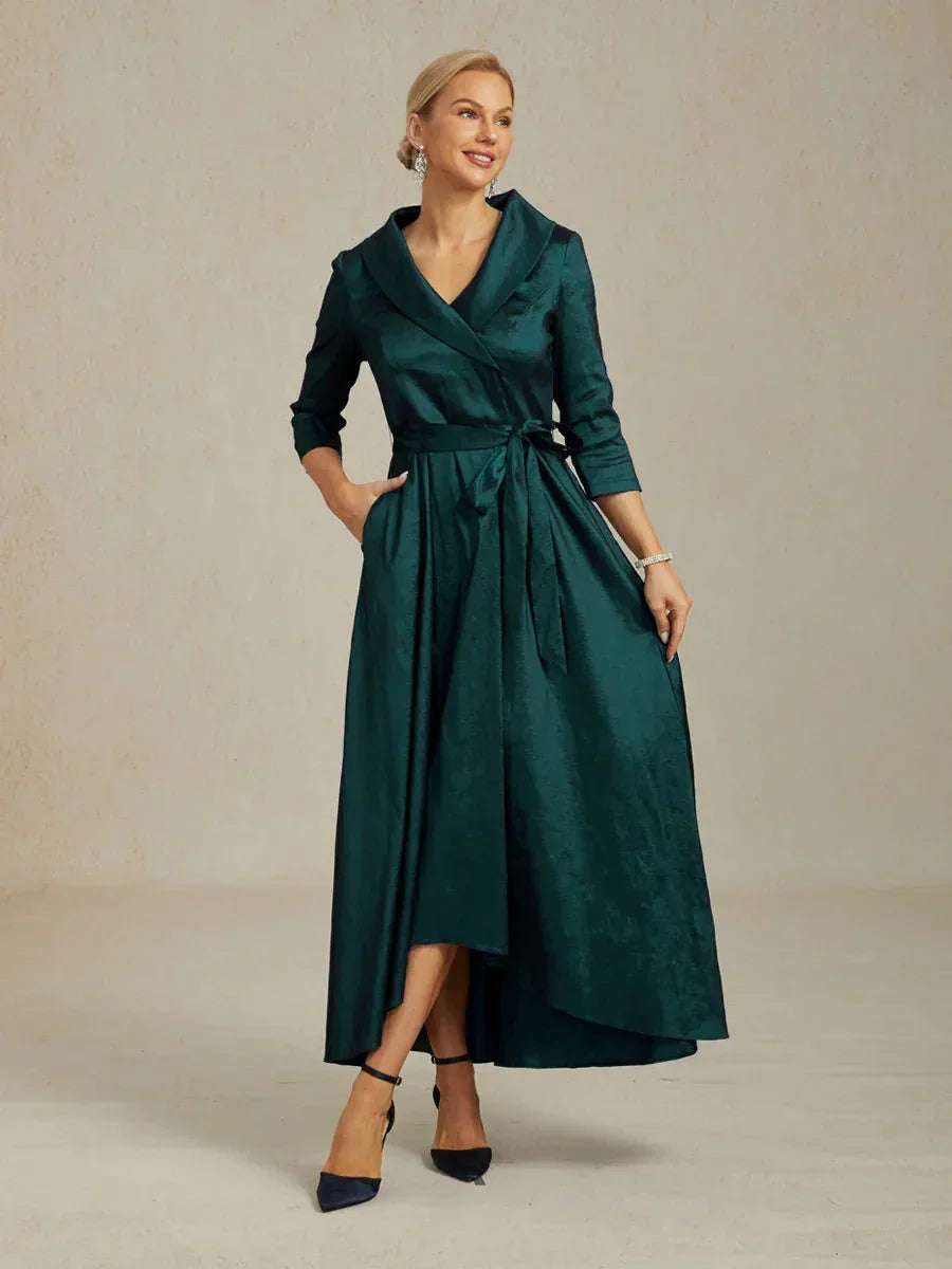 Stretch Taffeta Cocktail Dress with Tie Belt