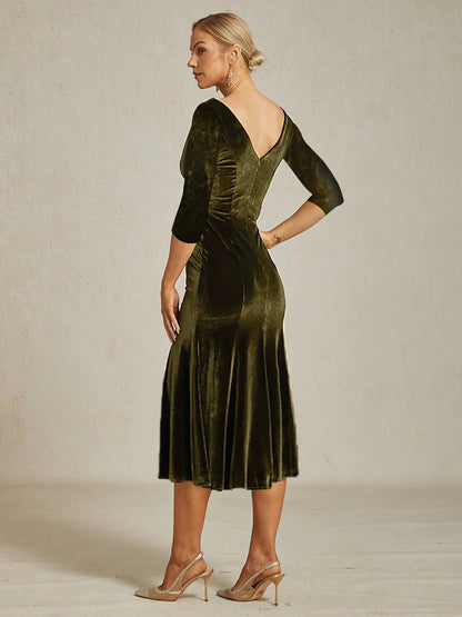 High-Stretch Velvet Sleeveless Midi Dress with Cowl Neck