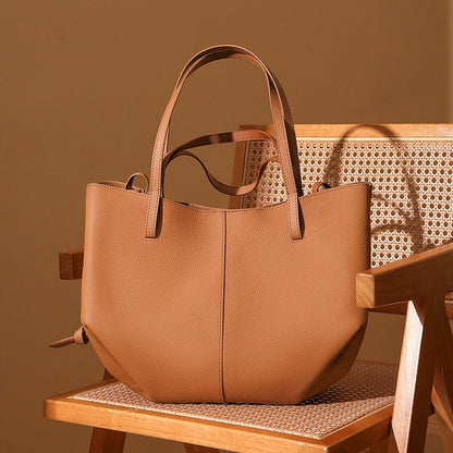 Elegant Genuine Pebbled Leather Tote Bag with Pouch