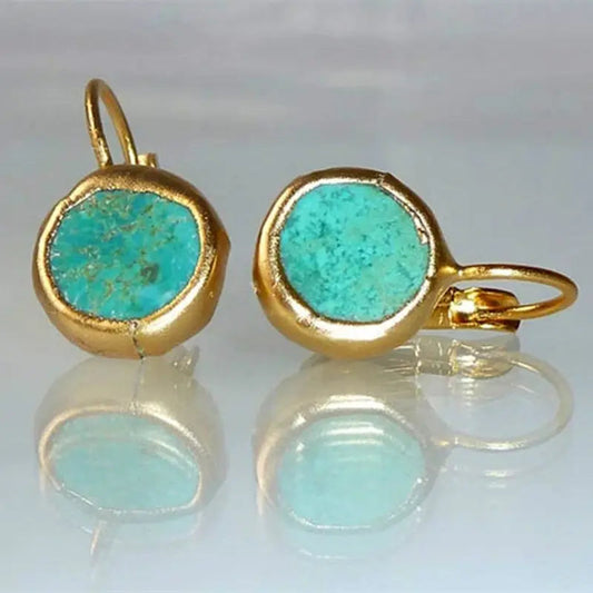 Elegant Gold Earrings with Turquoise Stone - LEESTIA