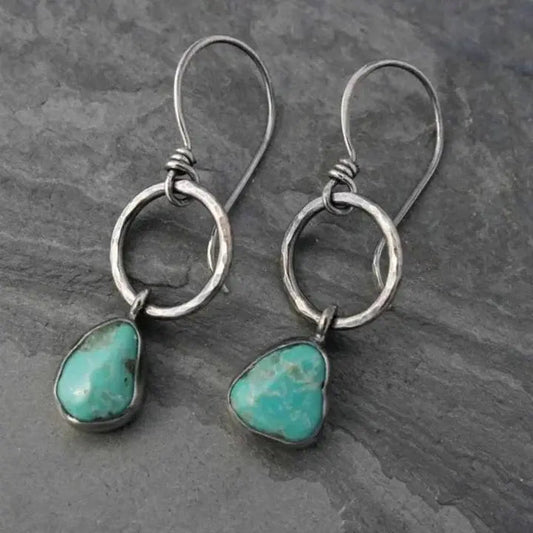 Turquoise Stone Earrings in Vintage Silver - LEESTIA