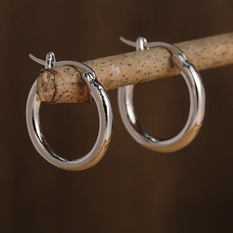 Polished Silver Classic Hoop Earrings - LEESTIA