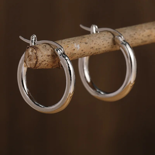 Polished Silver Classic Hoop Earrings - LEESTIA