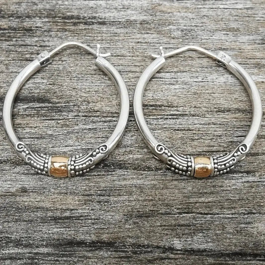 Vintage Silver Carved Pattern Hoop Earrings - LEESTIA