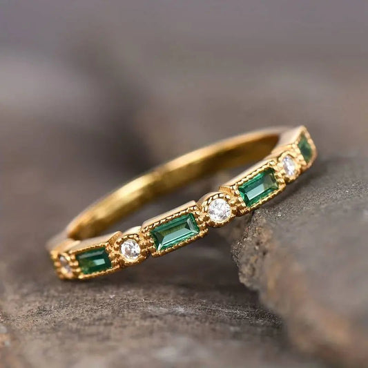 Vintage Green Zirconia Gold Ring - LEESTIA
