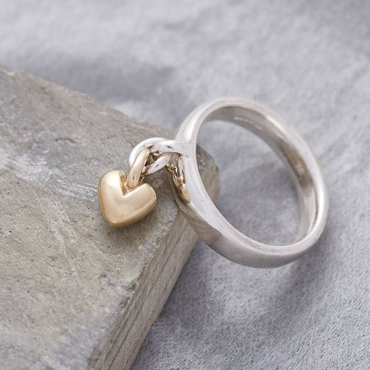 Vintage Dangling Heart Silver Ring - LEESTIA