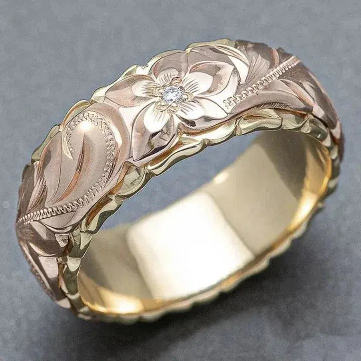 Antique Rose Flower Gold Ring - LEESTIA