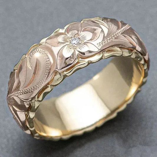 Antique Rose Flower Gold Ring - LEESTIA