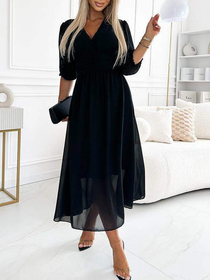 V-Neck Dress with Cap Sleeve