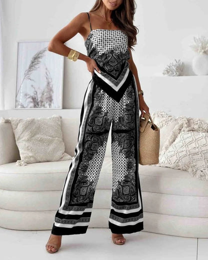 Stylish Printed Lace-Up Vest & Pants Two-Piece Set