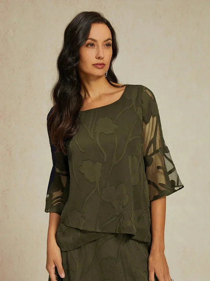 Dressy Chiffon Asymmetric Hem Blouse