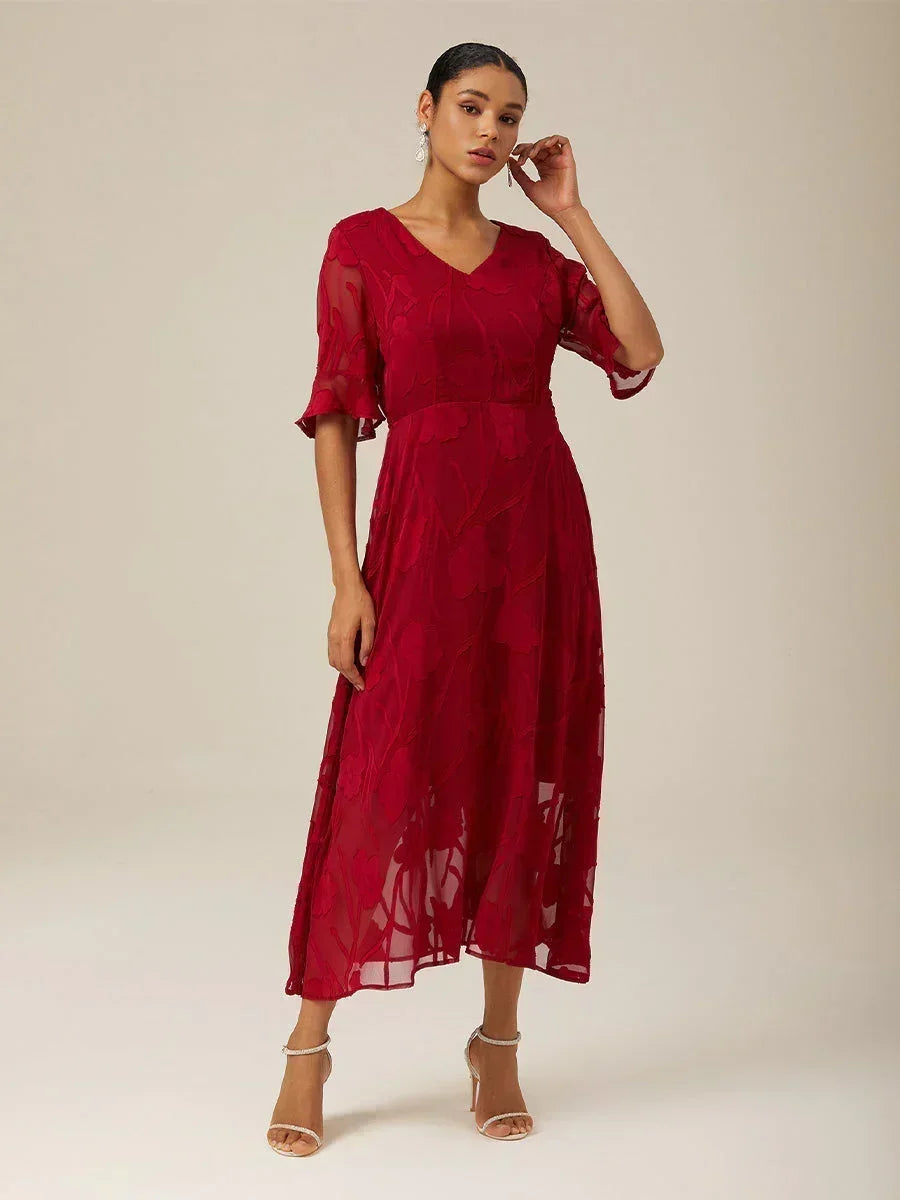 Ruffle Flutter Lace Maxi Dress
