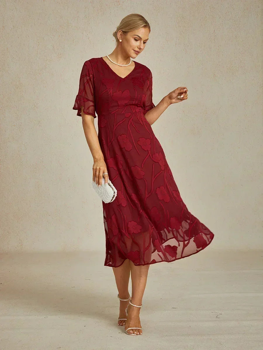 Ruffle Flutter Lace Maxi Dress