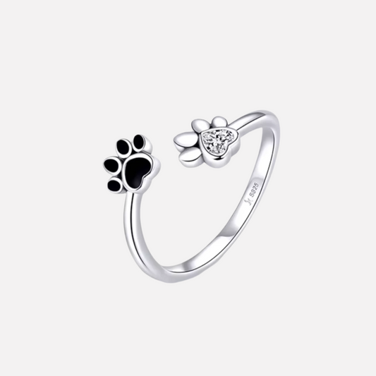 Silver Paw Ring Adjustable with Zirconia & Enamel - LEESTIA