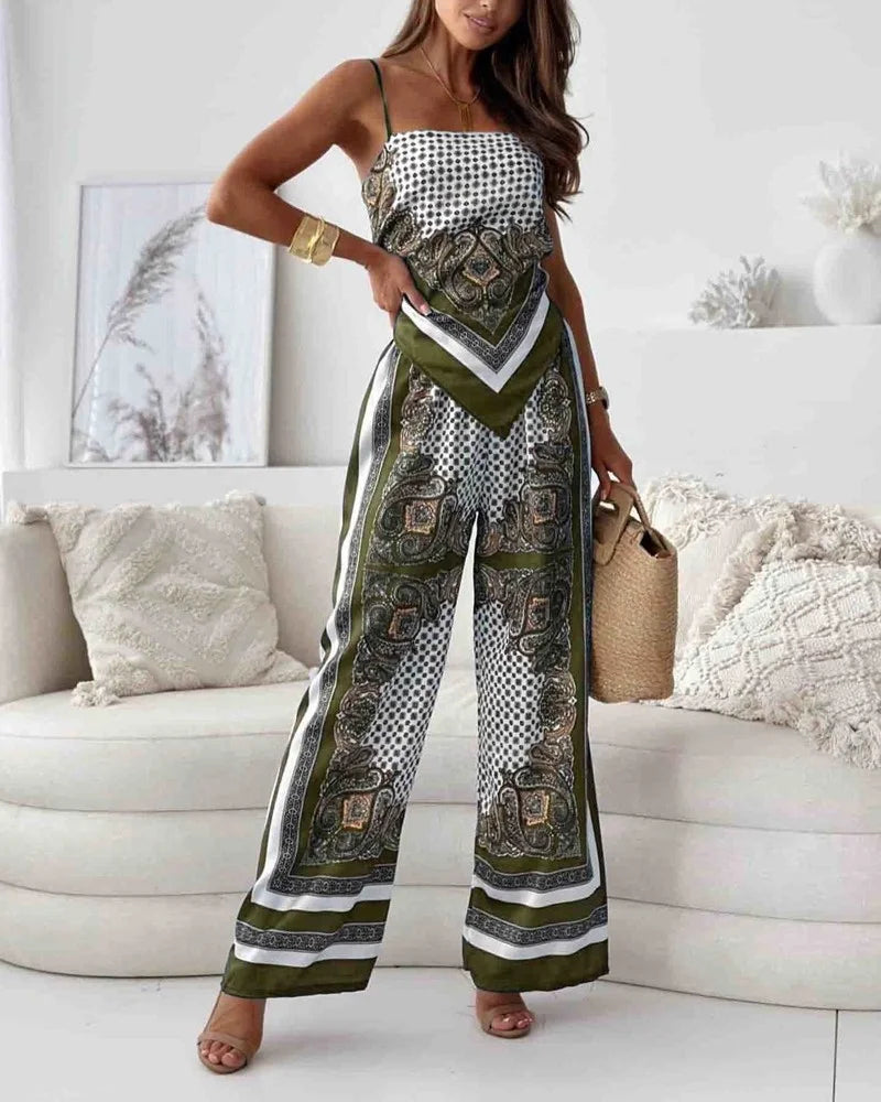 Stylish Printed Lace-Up Vest & Pants Two-Piece Set