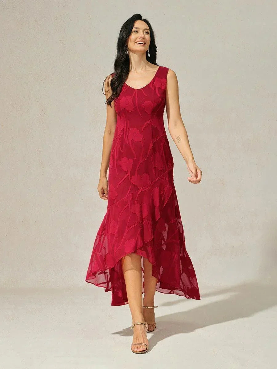 Floral Chiffon Evening Gown with Asymmetrical Hem